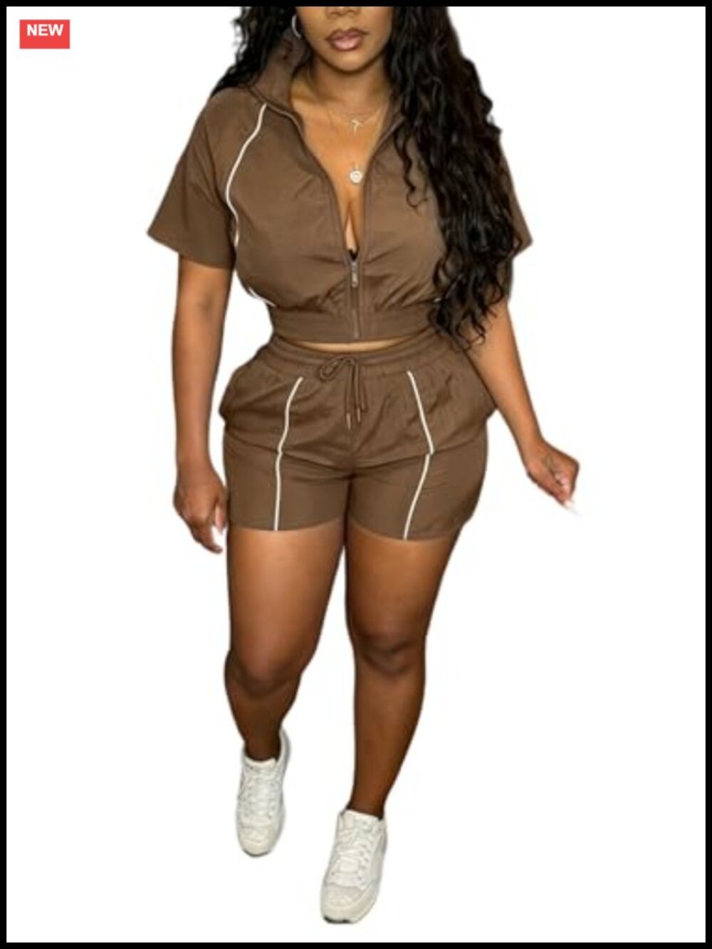 Women's 2 Piece Short Set Zip Up Jacket Windbreaker Tracksuit Y2k Athletic